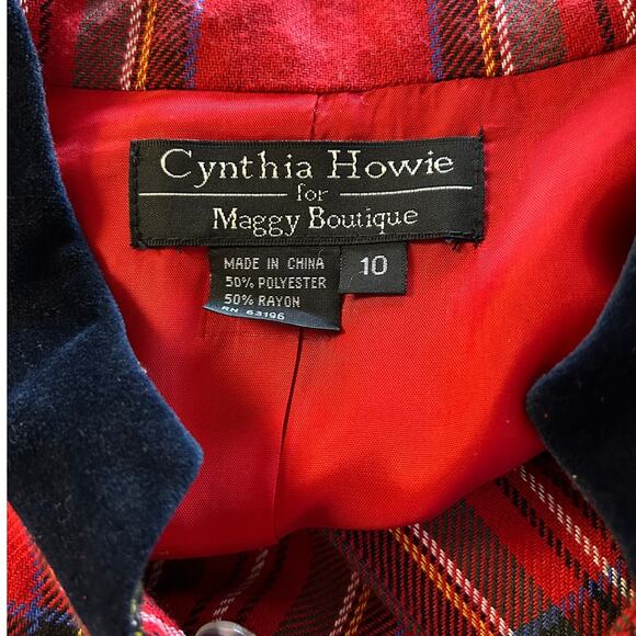 Vintage Red Heritage Tartan Plaid Maxi Dress Size 10 Velvet Collar Button Front - Picture 9 of 11